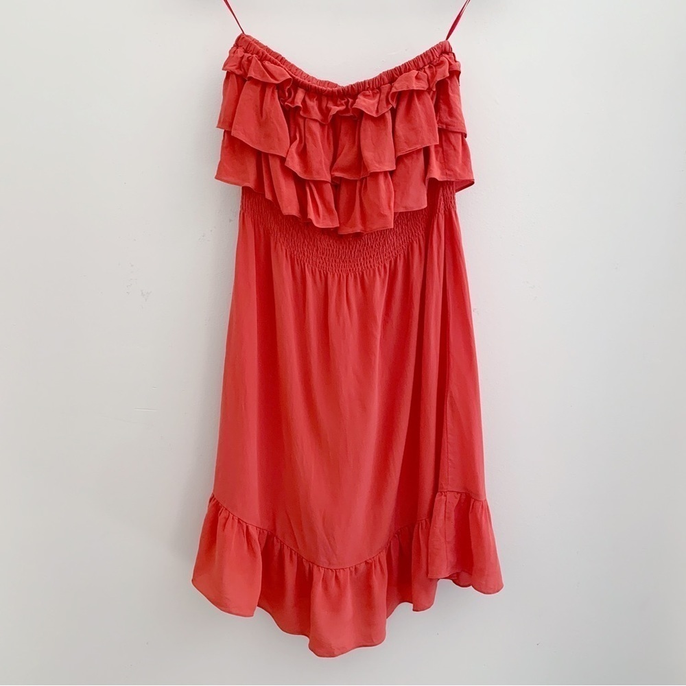 Rebecca Taylor Coral Silk Strapless Ruffle Dress Sz 0 Summer Vacation